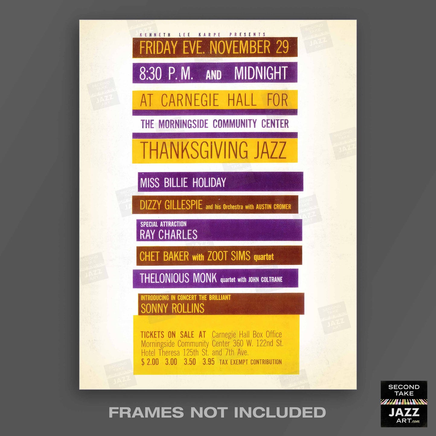 Thelonious Monk - John Coltrane jazz poster - Carnegie Hall - 1957