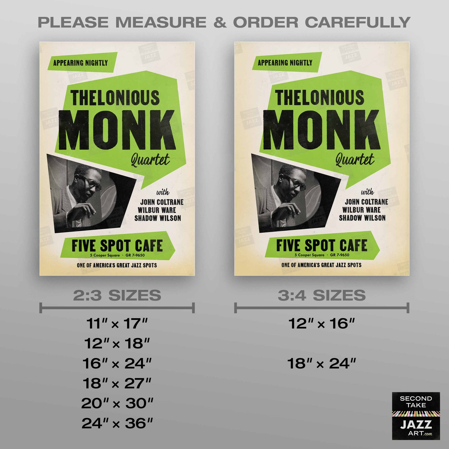 Thelonious Monk - John Coltrane jazz poster - Five Spot Cafe - 1957