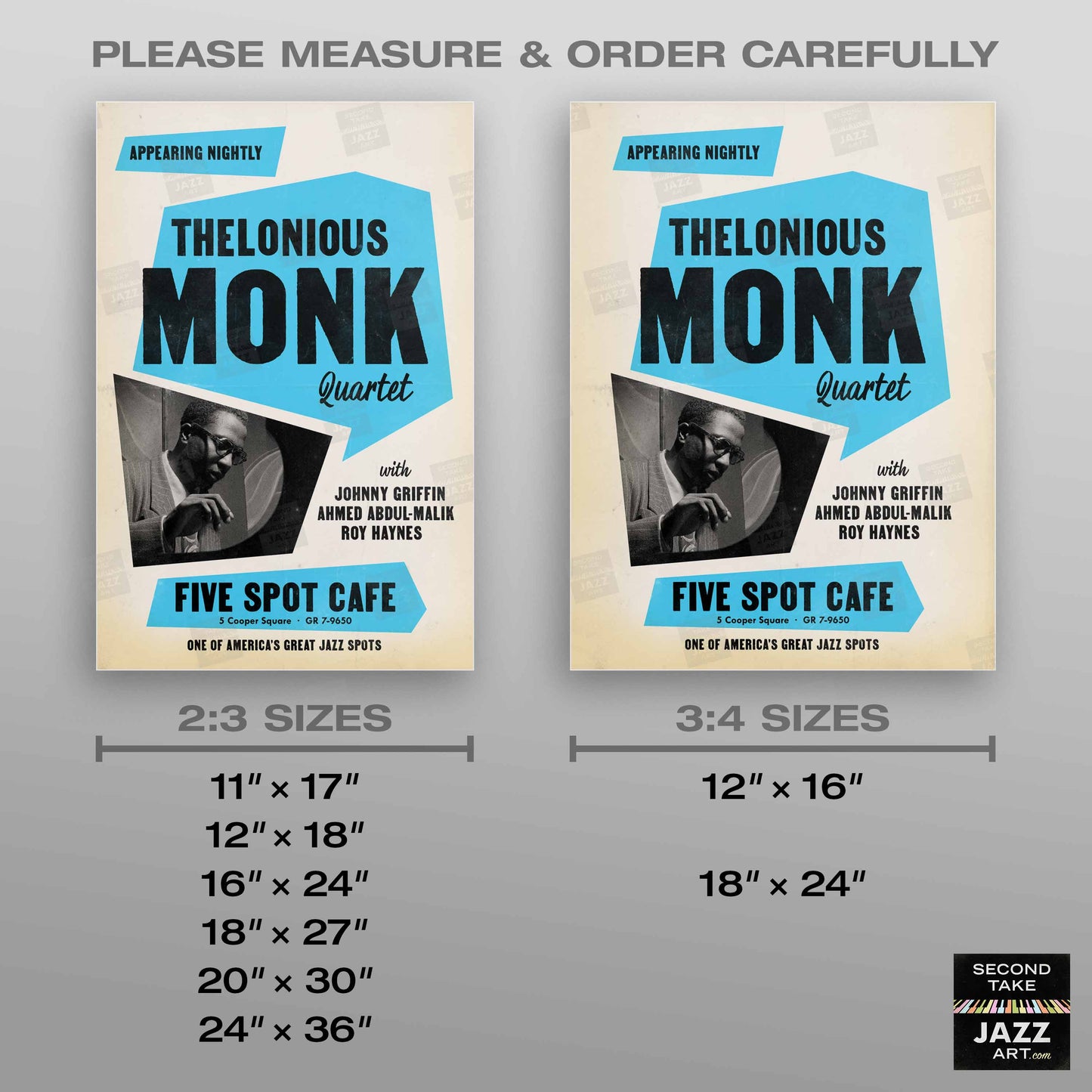 Thelonious Monk - Johnny Griffin jazz poster - Five Spot Cafe - 1958