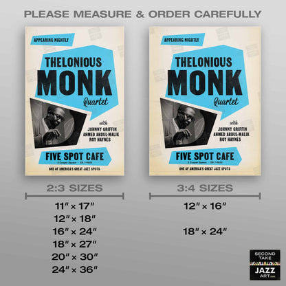 Thelonious Monk - Johnny Griffin jazz poster - Five Spot Cafe - 1958