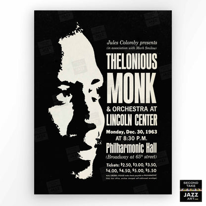 Thelonious Monk jazz poster - Big Band and Quartet - Lincoln Center - 1963