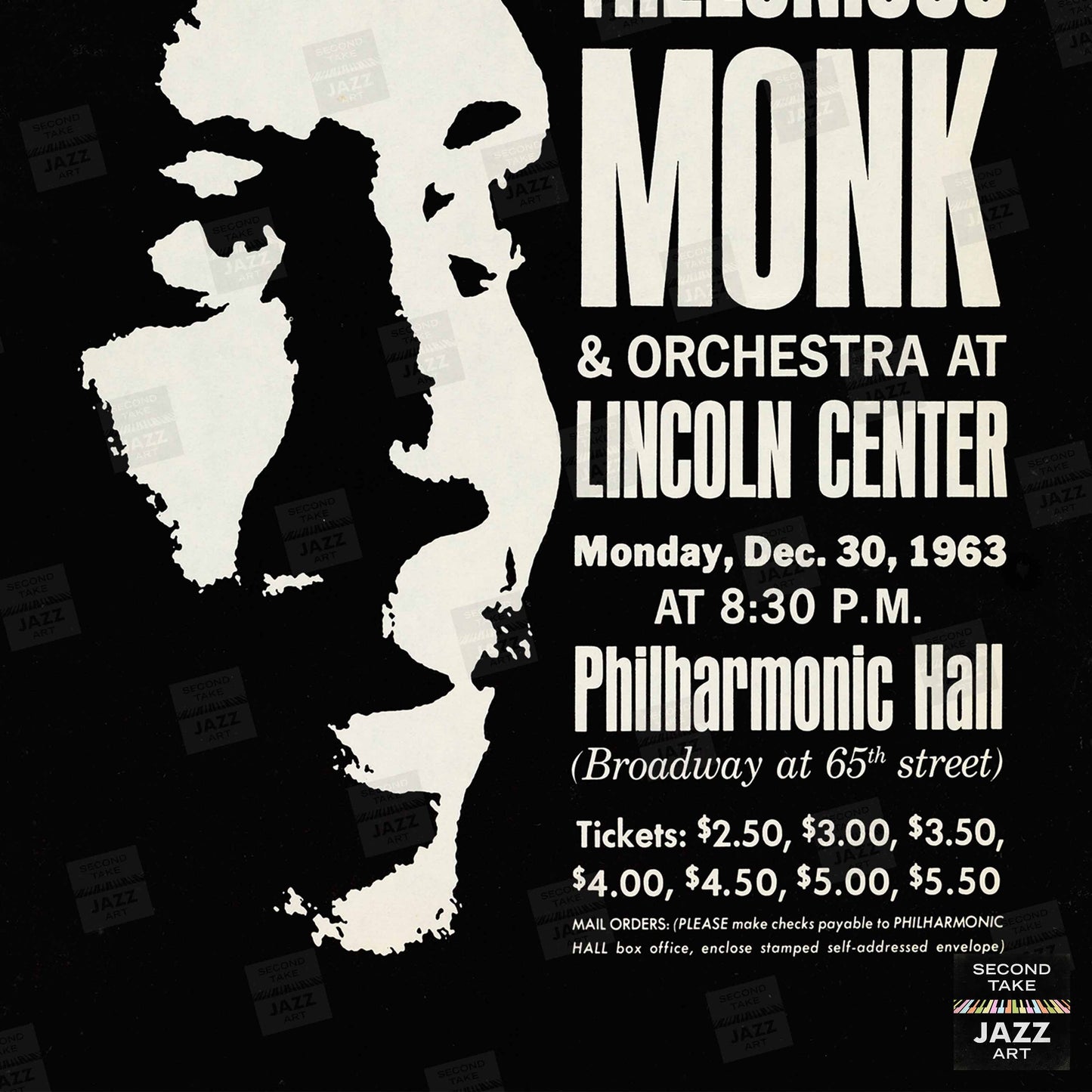 Thelonious Monk jazz poster - Big Band and Quartet - Lincoln Center - 1963