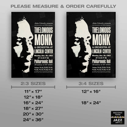 Thelonious Monk jazz poster - Big Band and Quartet - Lincoln Center - 1963