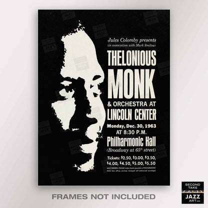 Thelonious Monk jazz poster - Big Band and Quartet - Lincoln Center - 1963