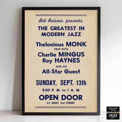 Thelonious Monk - Charlie Parker - Charles Mingus jazz poster - Open Door - 1953