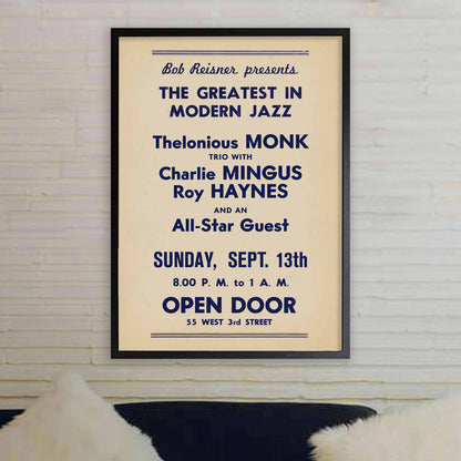 Thelonious Monk - Charlie Parker - Charles Mingus jazz poster - Open Door - 1953
