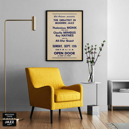 Thelonious Monk - Charlie Parker - Charles Mingus jazz poster - Open Door - 1953