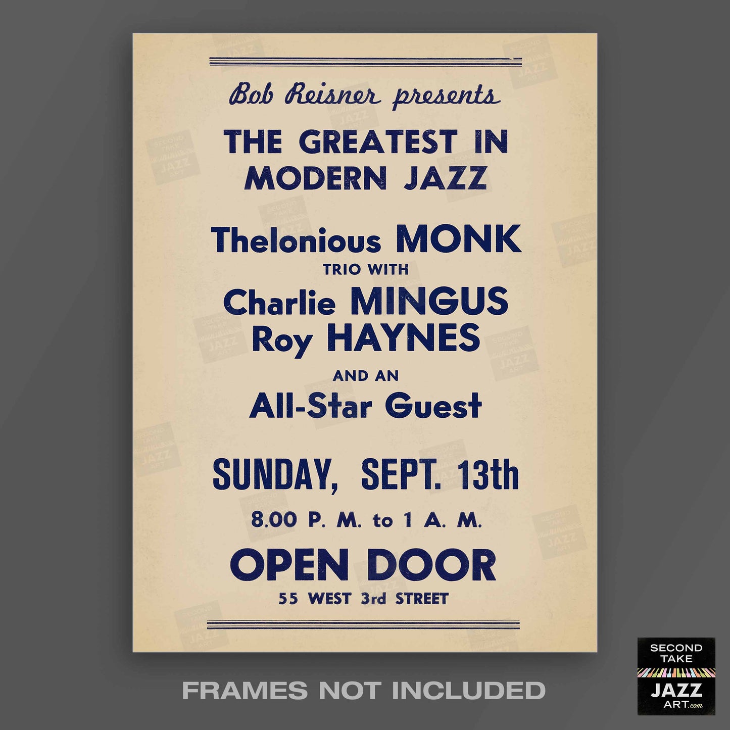 Thelonious Monk - Charlie Parker - Charles Mingus jazz poster - Open Door - 1953
