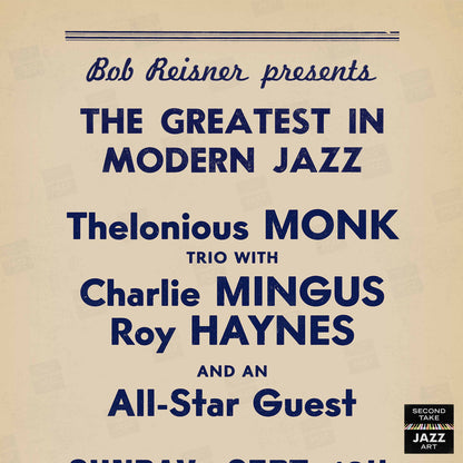 Thelonious Monk - Charlie Parker - Charles Mingus jazz poster - Open Door - 1953