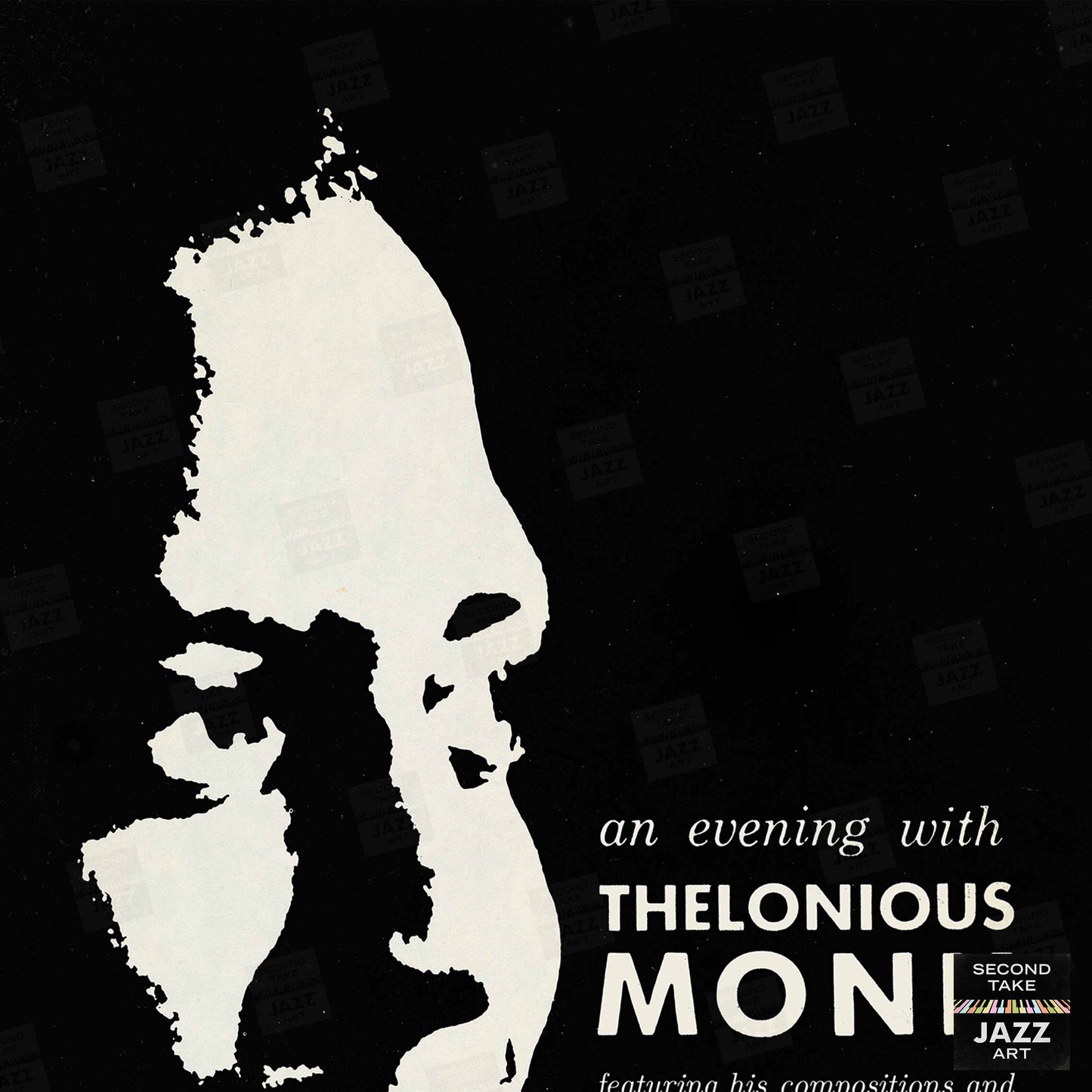Thelonious Monk jazz poster - Orchestra and Quartet - Town Hall - 1959 (black variant)