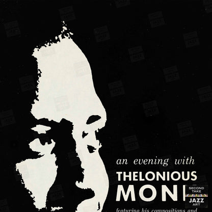 Thelonious Monk jazz poster - Orchestra and Quartet - Town Hall - 1959 (black variant)