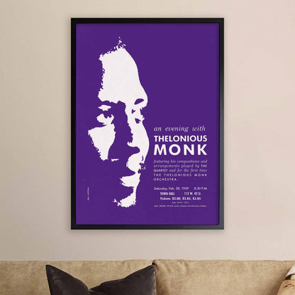 Thelonious Monk jazz poster - Orchestra and Quartet - Town Hall - 1959 (purple variant)