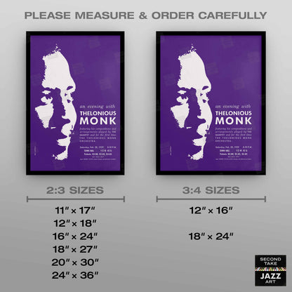 Thelonious Monk jazz poster - Orchestra and Quartet - Town Hall - 1959 (purple variant)