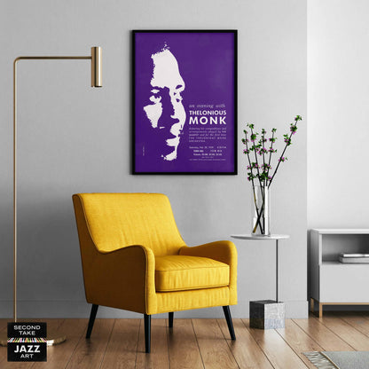 Thelonious Monk jazz poster - Orchestra and Quartet - Town Hall - 1959 (purple variant)