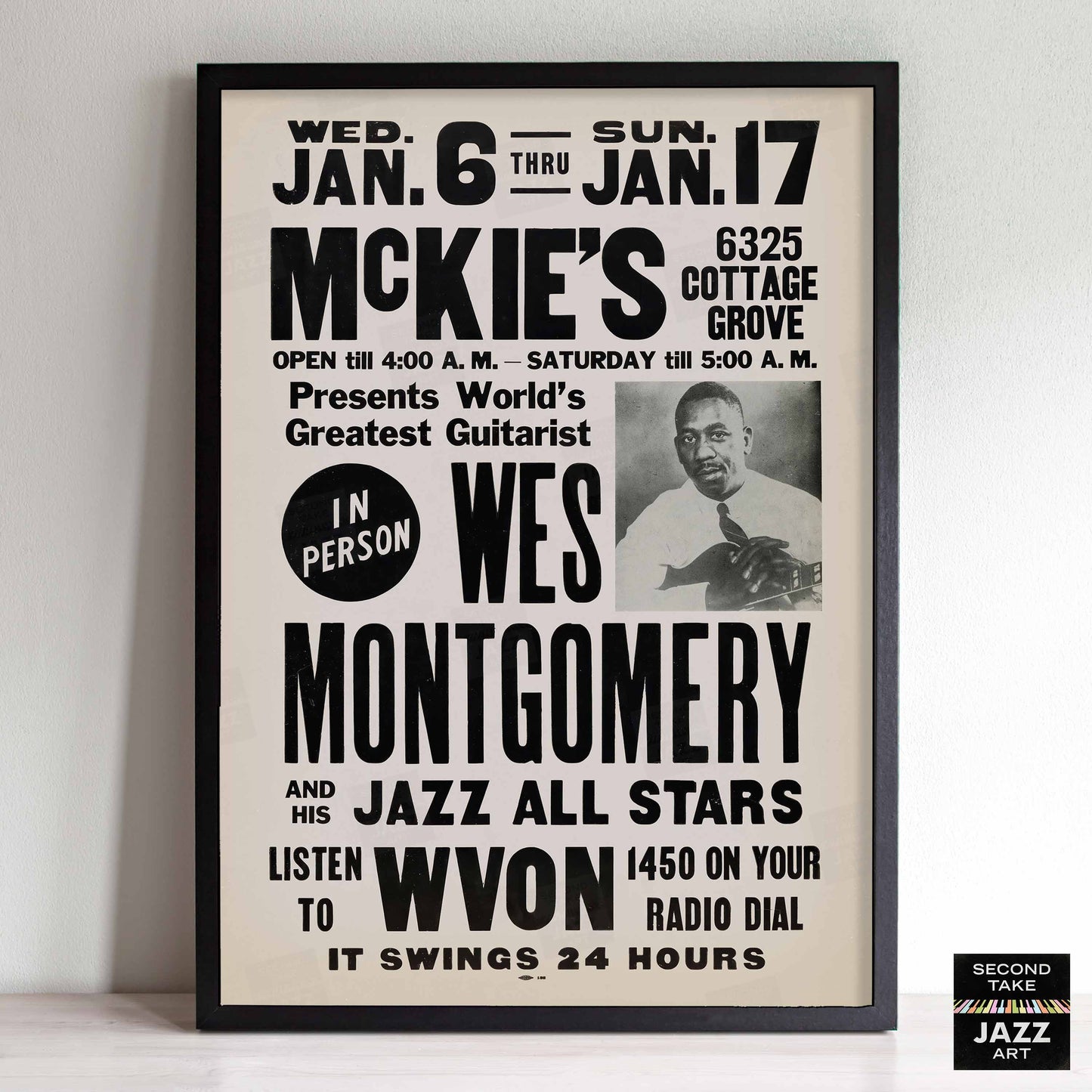 Wes Montgomery jazz poster - McKie's - Chicago - 1965 (black variant)