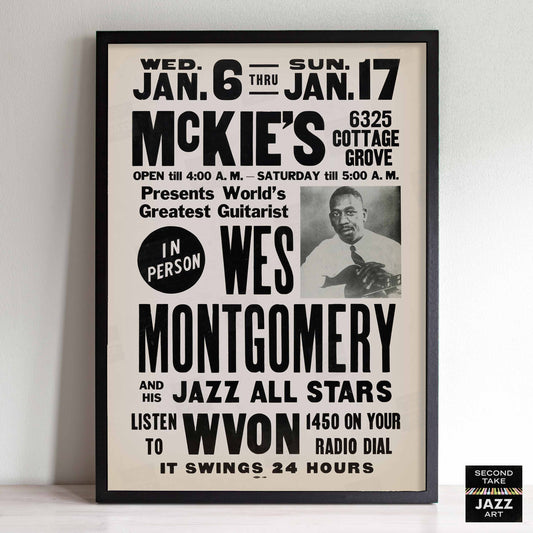 Wes Montgomery jazz poster - McKie's - Chicago - 1965 (black variant)