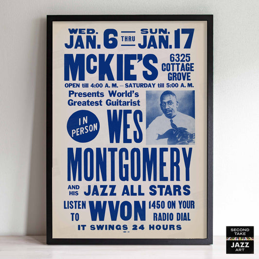 Wes Montgomery jazz poster - McKie's - Chicago - 1965 (blue variant)
