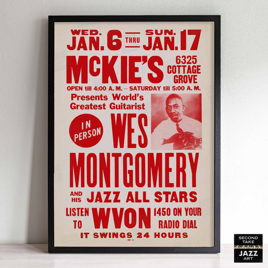 Wes Montgomery jazz poster - McKie's - Chicago - 1965 (red variant)