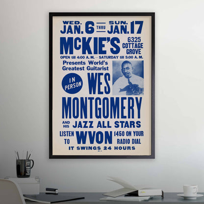 Wes Montgomery jazz poster - McKie's - Chicago - 1965 (blue variant)