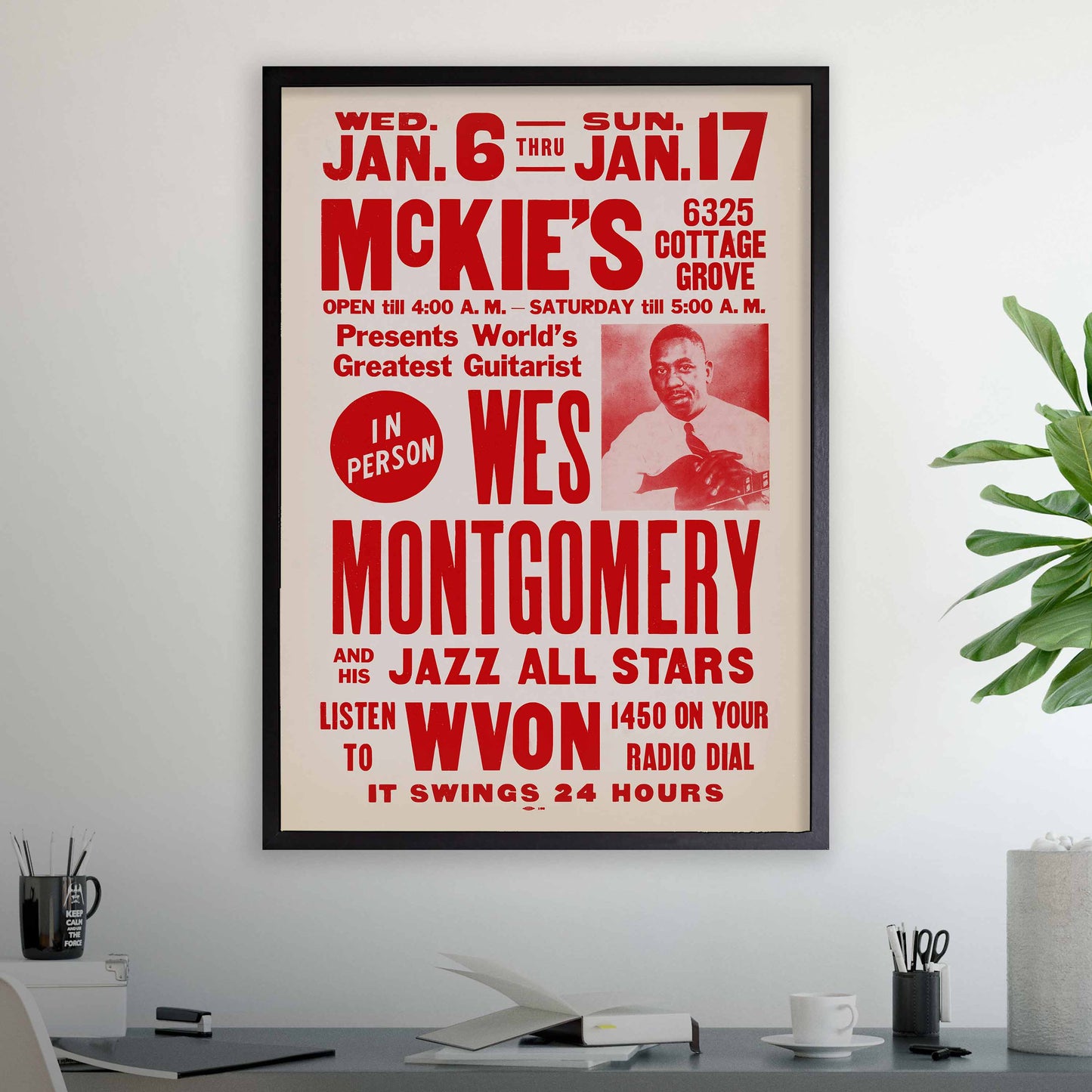 Wes Montgomery jazz poster - McKie's - Chicago - 1965 (red variant)