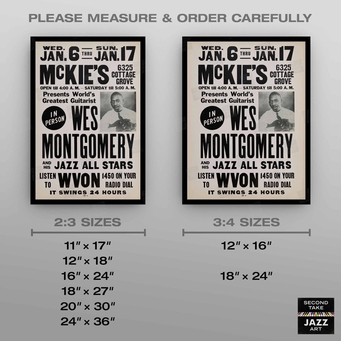 Wes Montgomery jazz poster - McKie's - Chicago - 1965 (black variant)