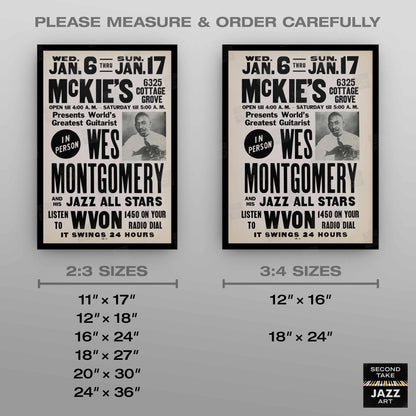 Wes Montgomery jazz poster - McKie's - Chicago - 1965 (black variant)