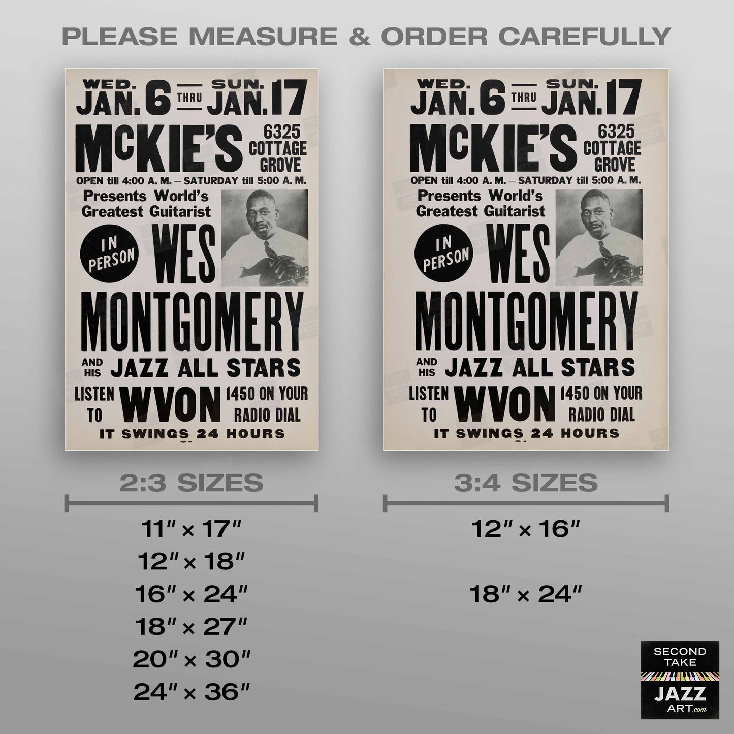 Wes Montgomery jazz poster - McKie's - Chicago - 1965 (black variant)