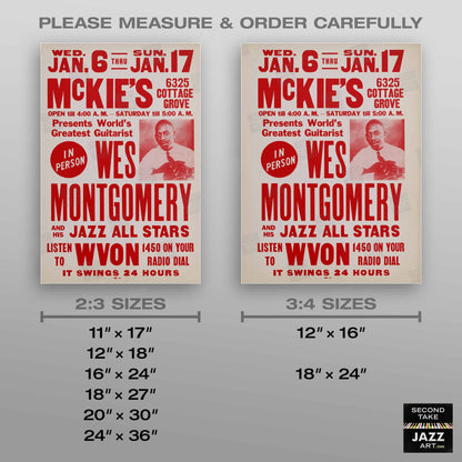 Wes Montgomery jazz poster - McKie's - Chicago - 1965 (red variant)