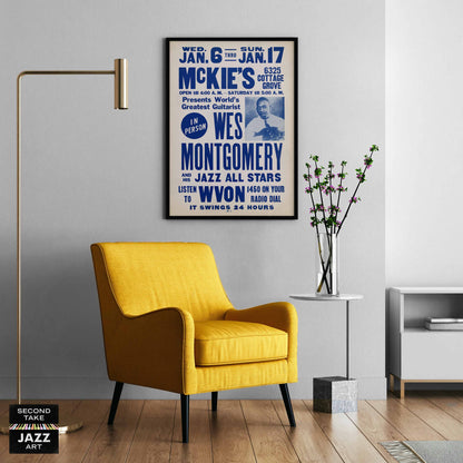Wes Montgomery jazz poster - McKie's - Chicago - 1965 (blue variant)