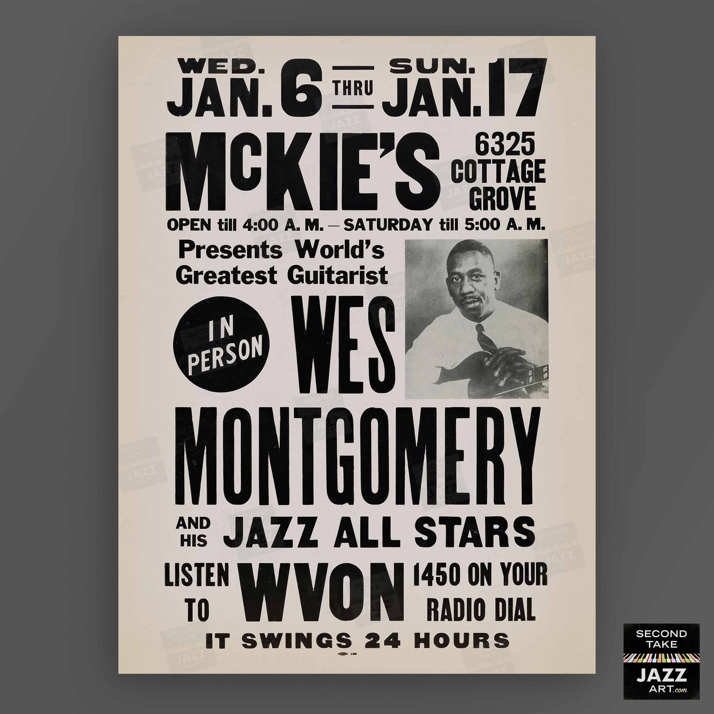 Wes Montgomery jazz poster - McKie's - Chicago - 1965 (black variant)