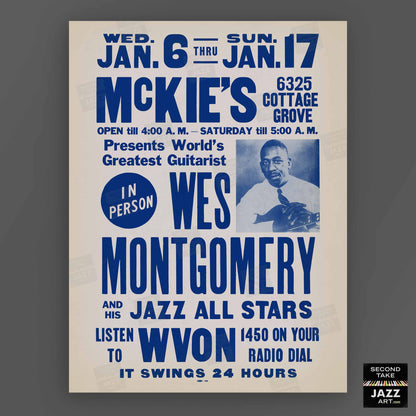 Wes Montgomery jazz poster - McKie's - Chicago - 1965 (blue variant)