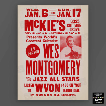 Wes Montgomery jazz poster - McKie's - Chicago - 1965 (red variant)