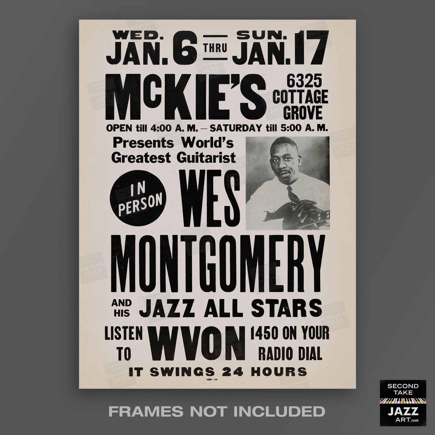 Wes Montgomery jazz poster - McKie's - Chicago - 1965 (black variant)