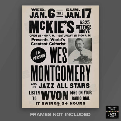 Wes Montgomery jazz poster - McKie's - Chicago - 1965 (black variant)