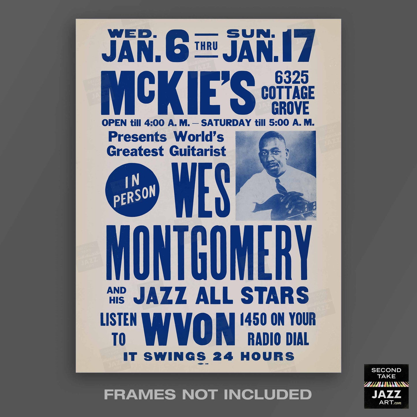 Wes Montgomery jazz poster - McKie's - Chicago - 1965 (blue variant)