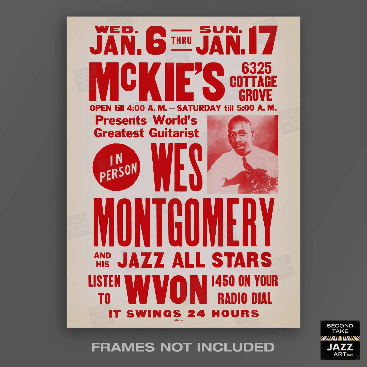 Wes Montgomery jazz poster - McKie's - Chicago - 1965 (red variant)