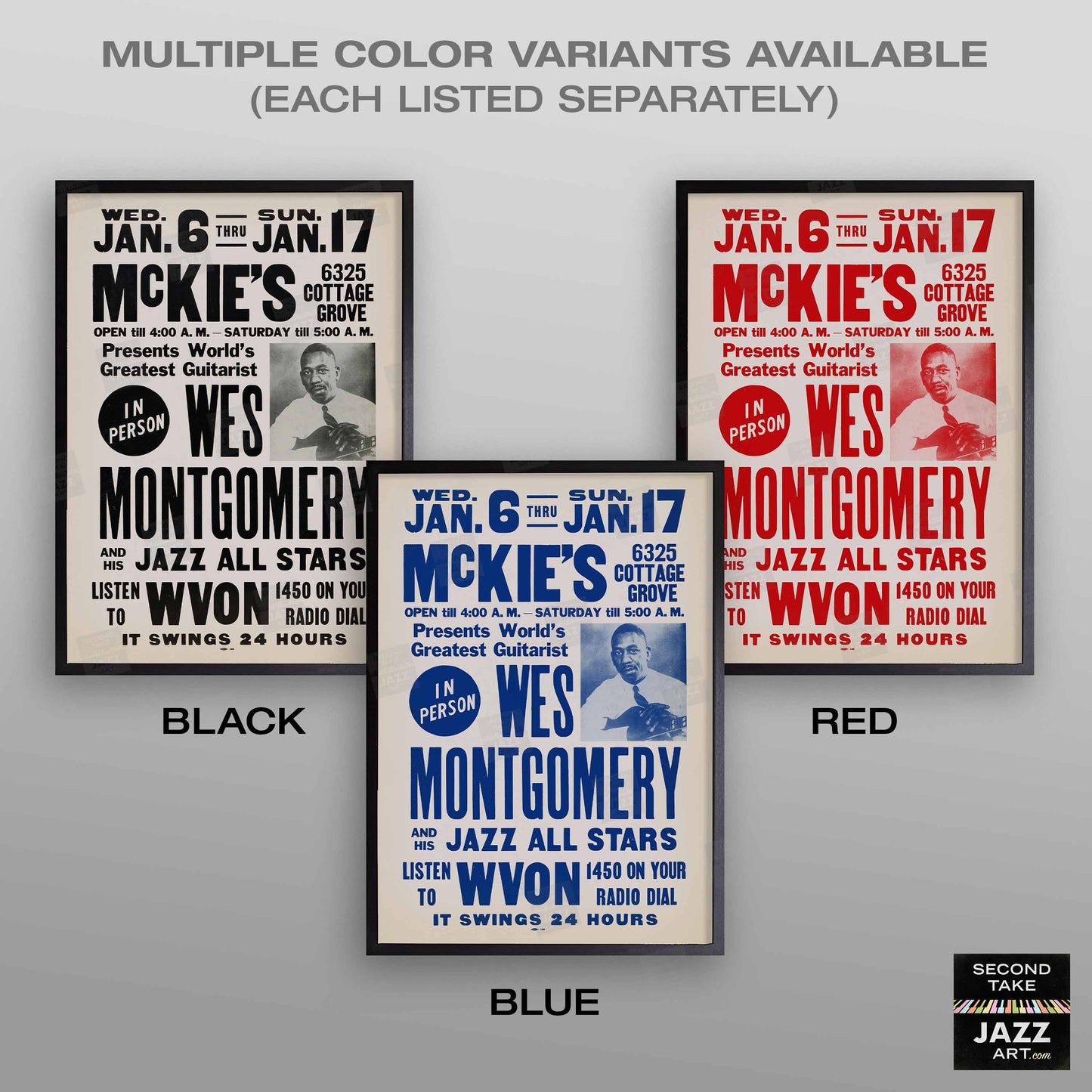 Wes Montgomery jazz poster - McKie's - Chicago - 1965 (red variant)