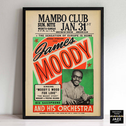 James Moody jazz poster - Mambo Club - Wichita, KS - 1960