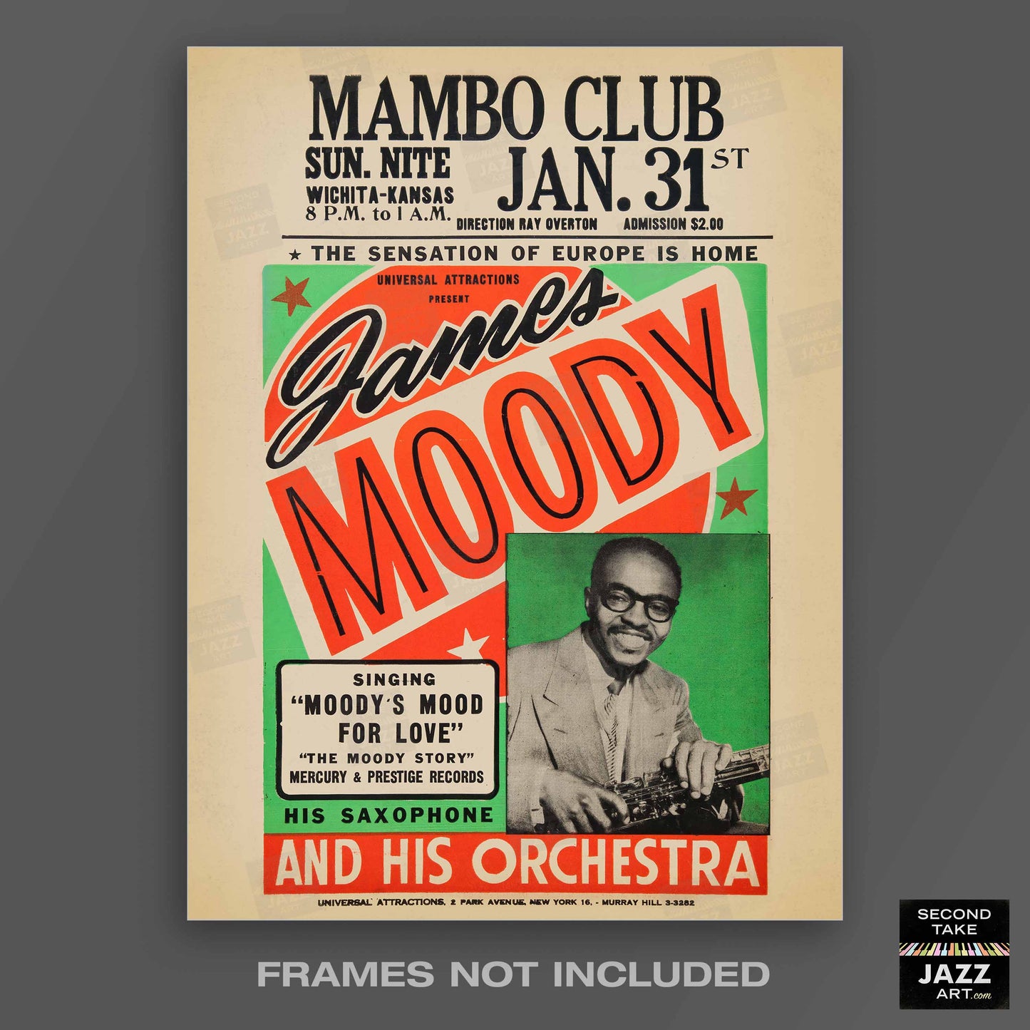 James Moody jazz poster - Mambo Club - Wichita, KS - 1960