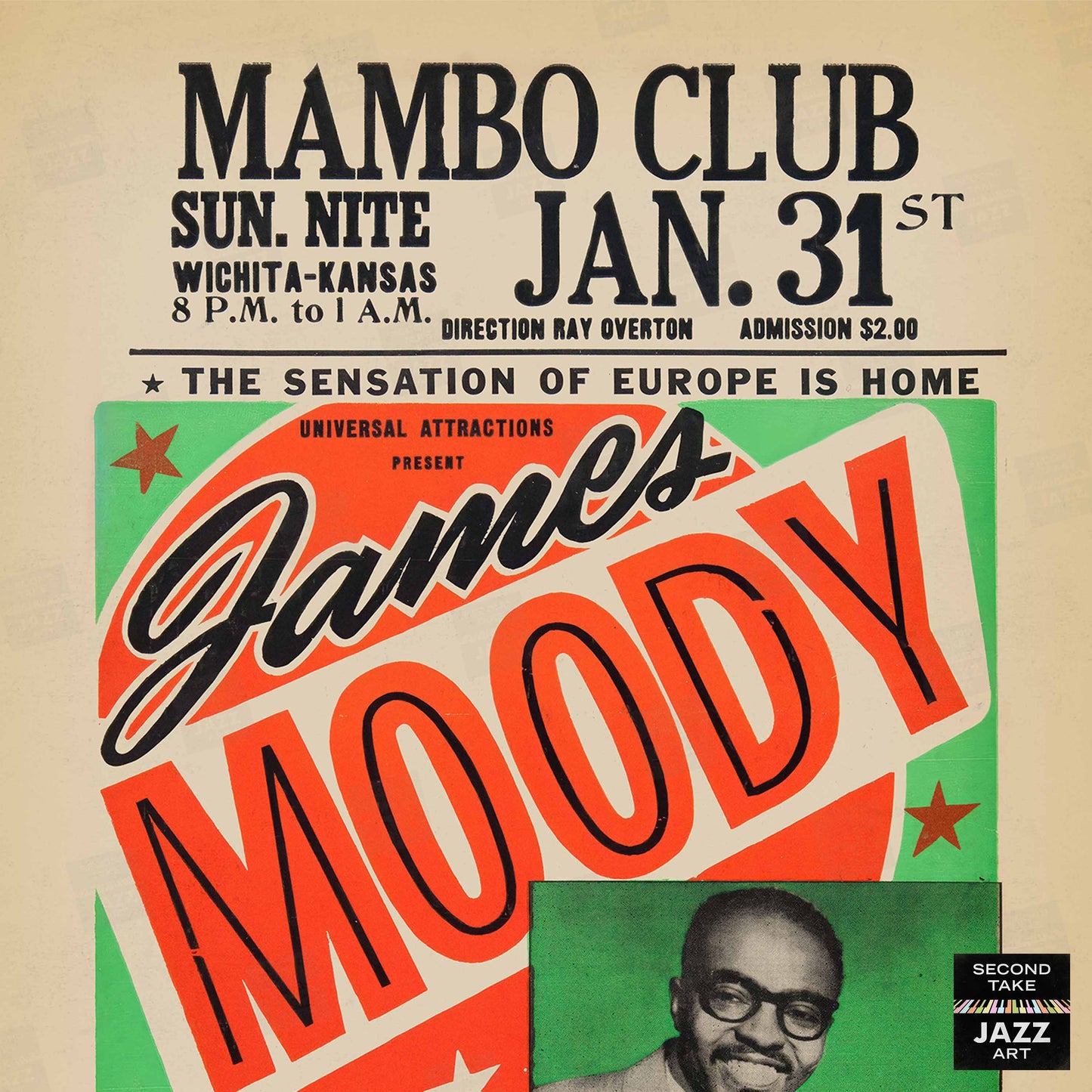 James Moody jazz poster - Mambo Club - Wichita, KS - 1960