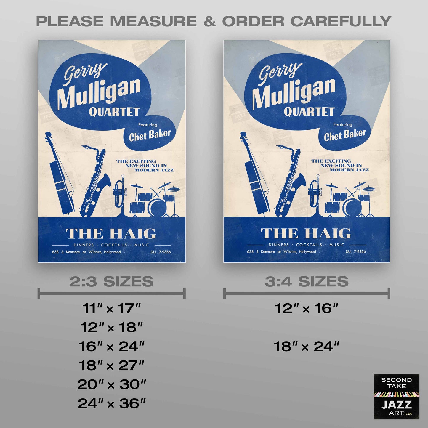 Gerry Mulligan - Chet Baker jazz poster - Live at The Haig - 1952-3