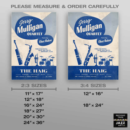Gerry Mulligan - Chet Baker jazz poster - Live at The Haig - 1952-3
