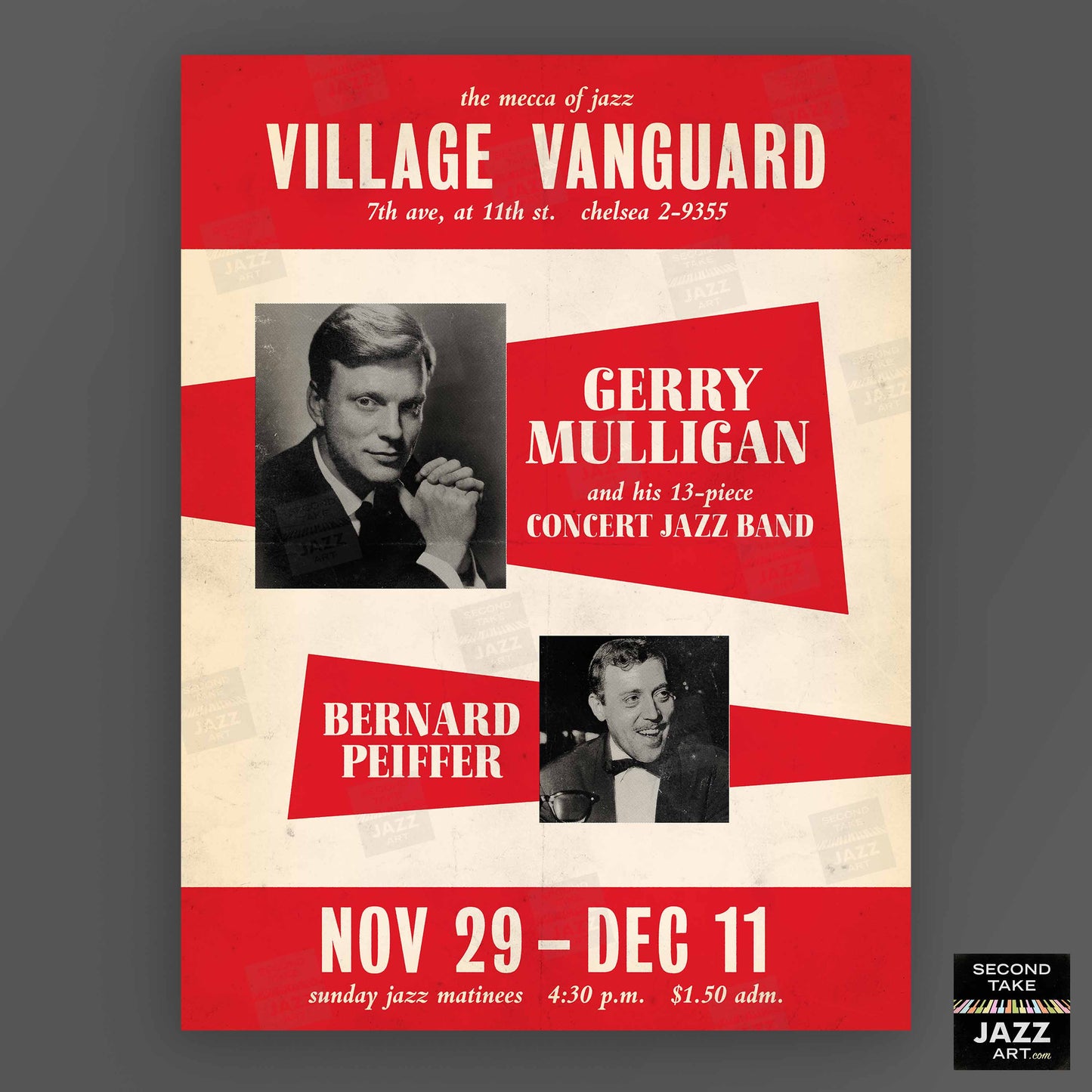 Gerry Mulligan Concert Jazz Band jazz poster - At the Village Vanguard - Bernard Peiffer - 1960