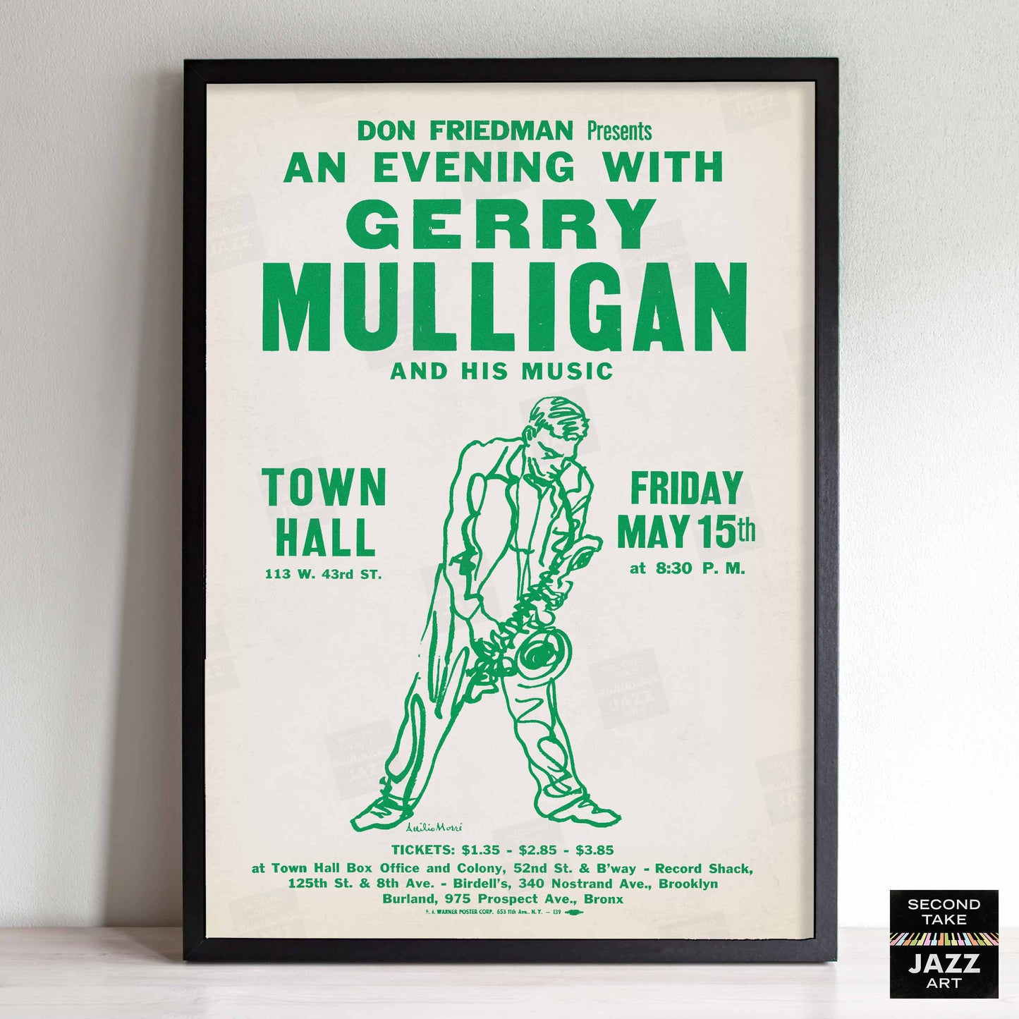Gerry Mulligan jazz poster - Town Hall - 1959 (green variant)