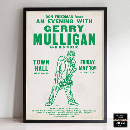 Gerry Mulligan jazz poster - Town Hall - 1959 (green variant)