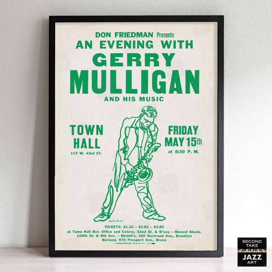 Gerry Mulligan jazz poster - Town Hall - 1959 (green variant)
