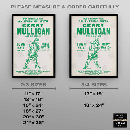 Gerry Mulligan jazz poster - Town Hall - 1959 (green variant)