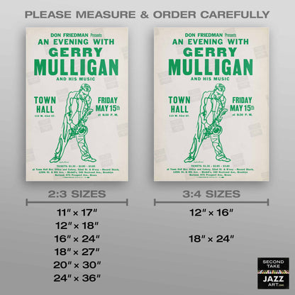 Gerry Mulligan jazz poster - Town Hall - 1959 (green variant)