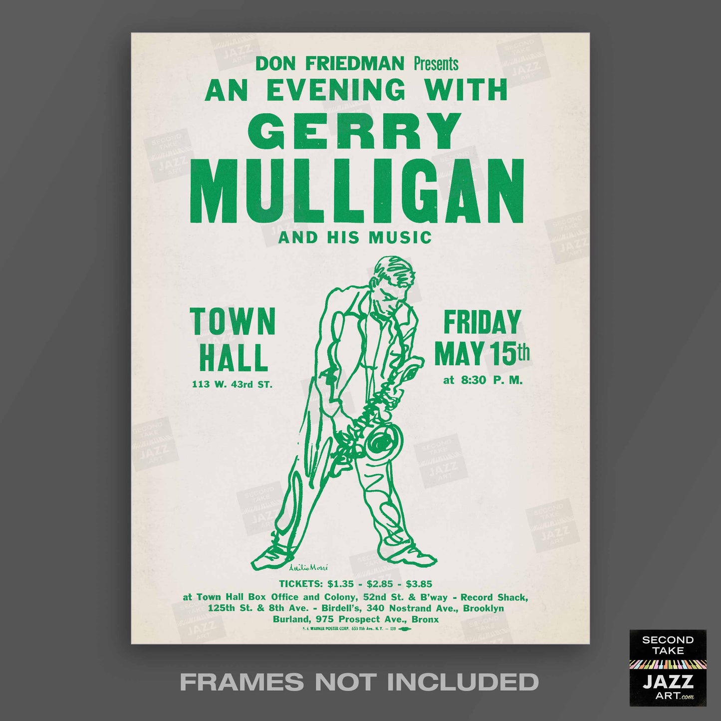 Gerry Mulligan jazz poster - Town Hall - 1959 (green variant)