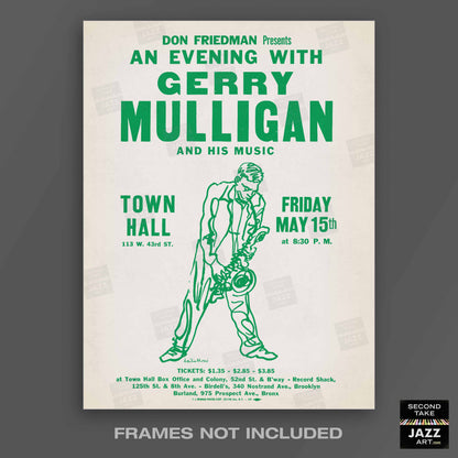 Gerry Mulligan jazz poster - Town Hall - 1959 (green variant)